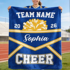 Custom Cheerleading Fleece Blanket, Personalized Name Senior Team Gift, Competitive Cheer Team Gifts