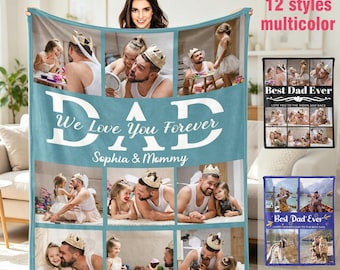 Personalized Photo Blanket for Dad, Custom Fathers Day Gift, Memorial Throw, Gifts for Grandpa