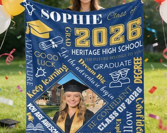 Custom Graduation Fleece Blanket: Photo Keepsake Gift, Class of 2026