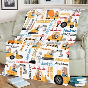 Personalized Construction Blanket: Custom Photo & Name, Soft Minky or Sherpa