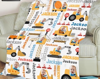 Personalized Construction Blanket: Custom Photo & Name, Soft Minky or Sherpa