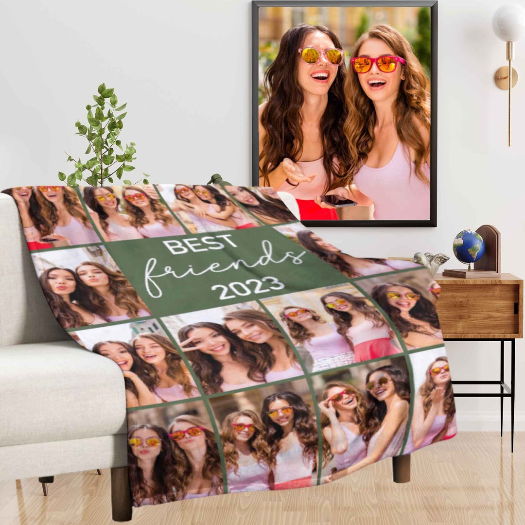 Best Friends Blanket With Date, Custom Photo Printed Fuzzy Fleece
