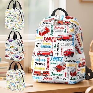 Personalized Fire Truck Backpack Set: Custom Kids School Bag