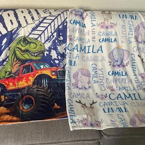Personalized Monster Truck Kids Blanket - Custom Boys Name Throw, Birthday/Graduation season gifts image 7