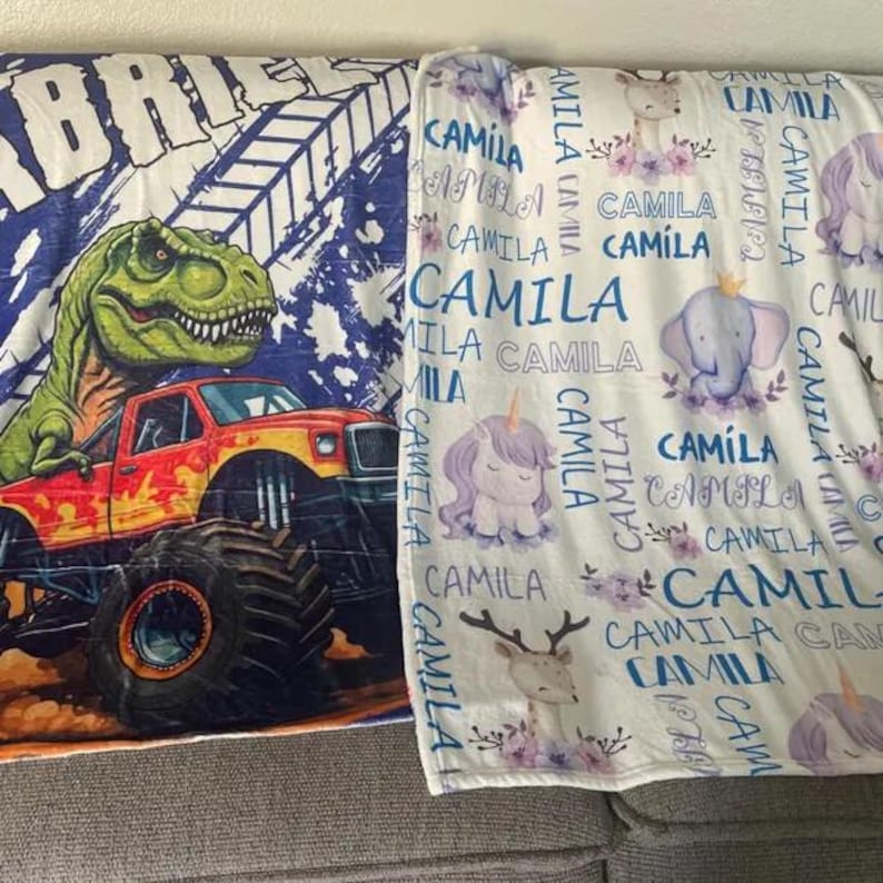 Personalized Monster Truck Kids Blanket - Custom Boys Name Throw, Birthday/Graduation season gifts image 7
