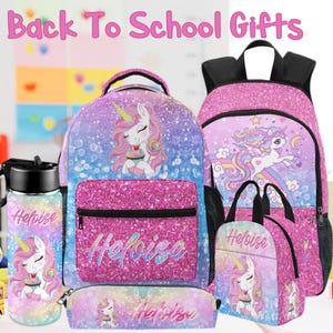 Personalized Unicorn Backpack Set: Custom School Bag, Lunchbox & Water Bottle