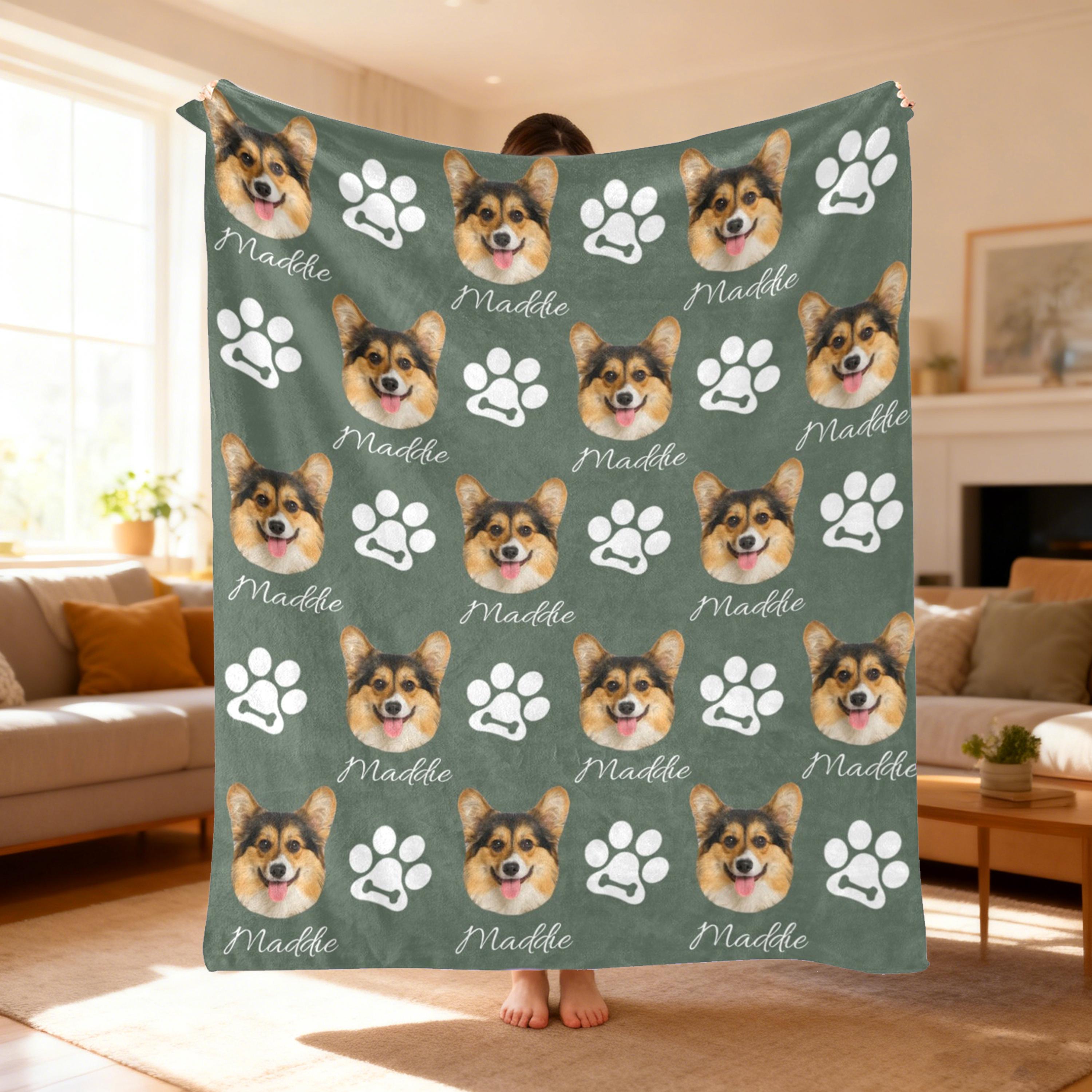 Custom Pet Photo Blanket With Name, Personalized Dog Cat Blanket ...