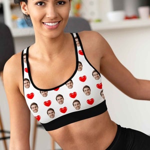 Custom Face Sports Bra: Personalized Photo Heart Print