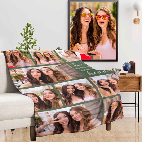 Personalized Best Friend Blanket, Bestie Birthday Gift, Photo Blanket with Custom Text, BFF Soul Sister, Photo Gift For Long Distance Friend