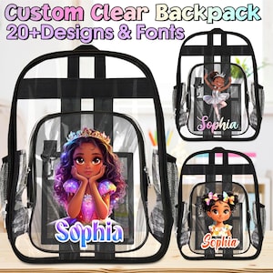 Personalized Clear Backpack for Kids: Afro Black Girl Design, Waterproof PVC