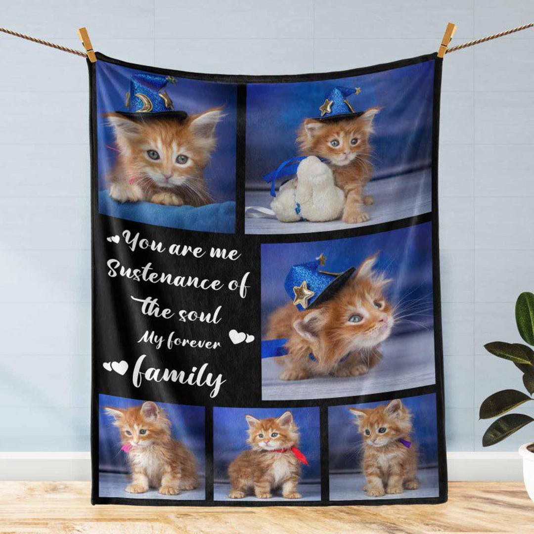 Pet Blanket With Custom Text, Personalized Flannel Cat Photo Blanket