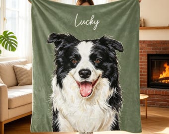 Custom Pet Photo Blanket, Personalized Dog Portrait Blanket, Pets Memorial Gift, Cat Picture Throw