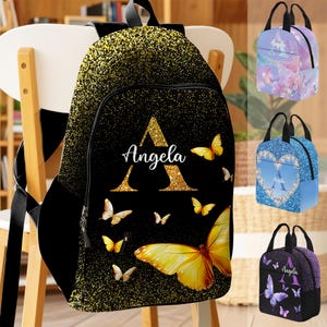 Personalized Butterfly Glitter Backpack, Lunch Bag, Water Bottle with Name, Exquisite Back to School Gift, Colorful School Bag, Custom Gifts