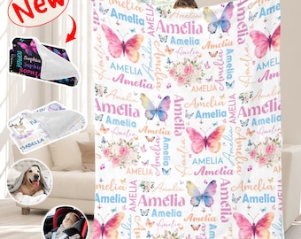 Personalized Butterfly Baby Blanket: Custom Name Girls Blanket