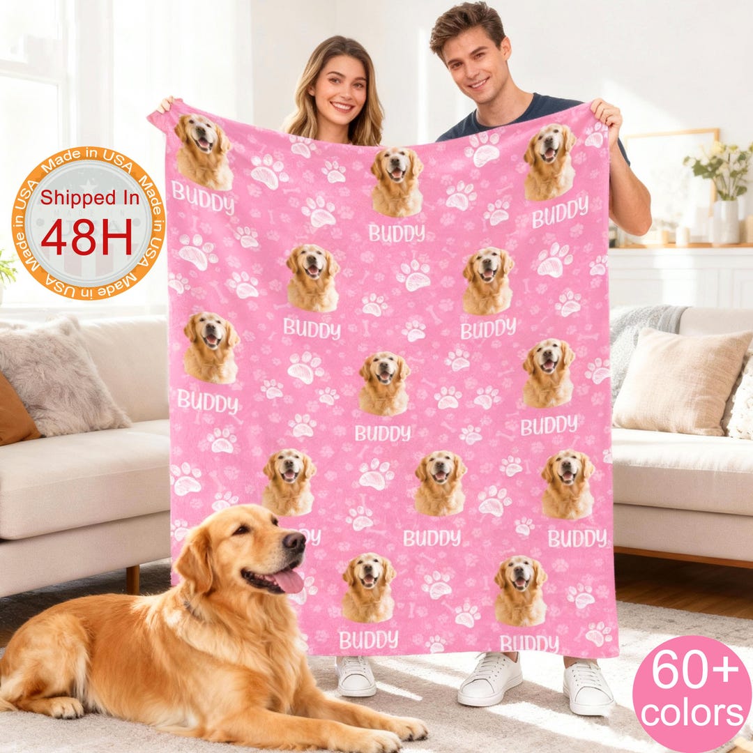 Personalized Pet Face Name Blanket: Custom Throw Blanket for Family ...