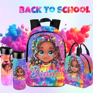 Custom Afro Black Girl Backpack with Name, Personalized Kids School Bag, Lunch Bag Sets, Personalized Toddler Backpack, Back to School Gifts