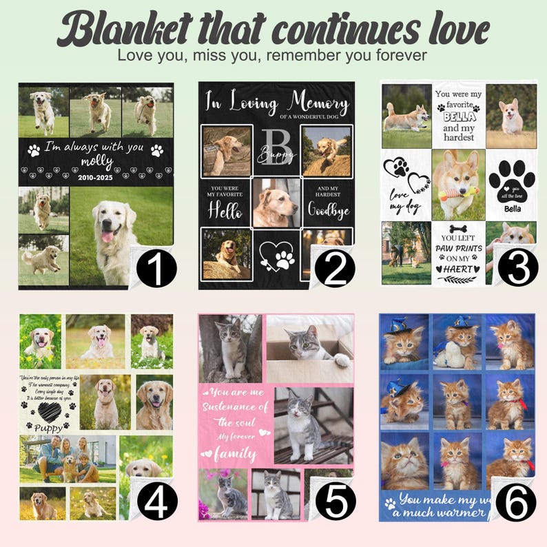 Personalized Pets Photo Memorial Blankets: Custom Dog/Cat Collage Gift, Pet Memorial Blanket Bild 3
