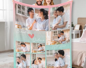 Custom Photo Blanket, Custom Photos Blanket with Name & Photo, Anniversary Gifts,  Wedding Gift, Valentines Day Gift, In Loving Memory Gift