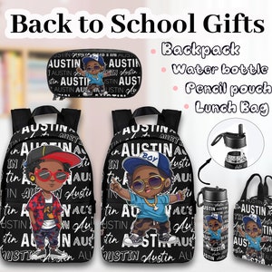 Personalized Black Boy Bookbag, Custom Name School Bag, Black Boy Name Bag, Birthday Gifts, Back to School Gifts, Black Boy Backpack