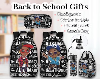 Personalized Black Boy Backpack Set, Custom Name School Bag & Lunchbox, Soccer Bookbag