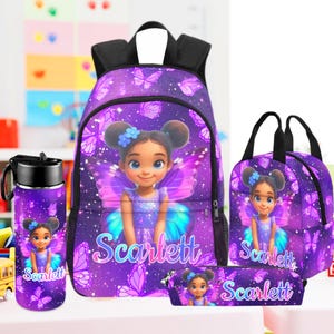 Custom Name Backpack Set for Kids, Butterfly Backpack for Elementary Girl, Personalized Black Girl School Bag, Back to School Gifts for Girl