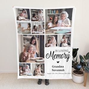 Personalized Photo Collage Memorial Blanket: Sympathy Remembrance Gift