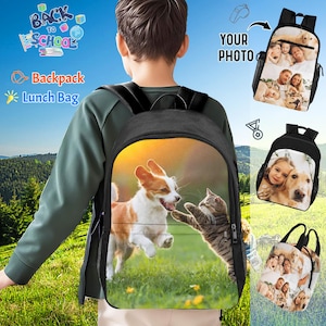 Personalized Photo Backpack Set: Custom School Bags & Lunch Bag