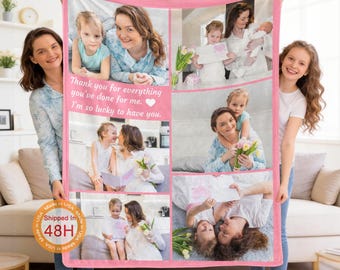 Custom Mother's Day Photo Blanket: Personalized Family Memory Collage Gift, Picture Throw for Mother