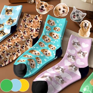 Custom Pet Face Socks, Personalized Cat Dog Photo Sock, Family Christmas Gifts with Faces