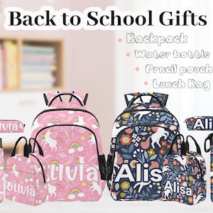 Personalized Unicorn Backpack Set: Custom School Bag, Lunch Bag, Water Bottle