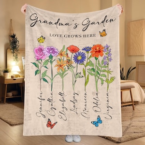 Custom Grandma&#39;s Garden Blanket: Birthflower Name Blanket