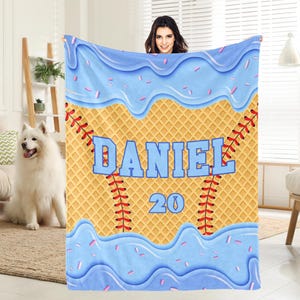 Personalized Ice Cream Baseball Blanket: Custom IceCream Drip Design Gifts for Kids afbeelding 7