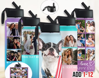 Custom Insulated Tumbler with Photo, Personalized Straw Picture Water Bottle, Fathers Day Gifts