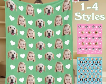 Personalized Pet Photo Blanket: Custom Baby, Dog/Cat Faces Blanket, Family Gift for Grandma