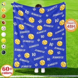 Personalized Softball Soccer Blanket for Players, Custom Name & Number Sport Team Blanket