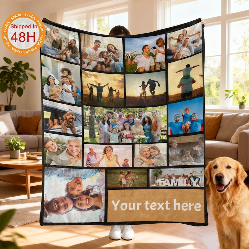 Custom Photo Blanket Collage, Personalized Picture Blanket, Wedding Anniversary Gift, Christmas Gifts image 1