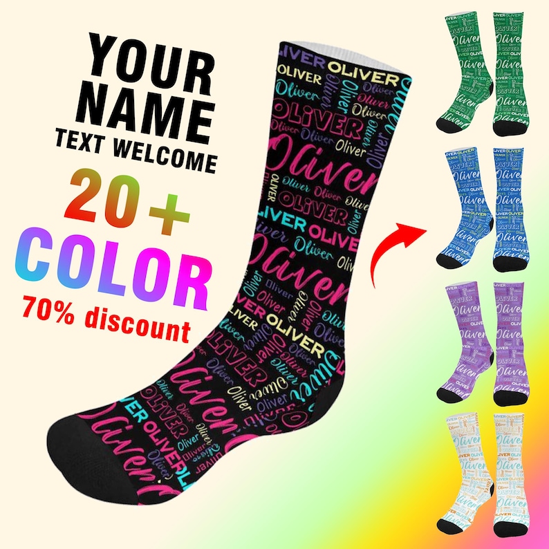 Personalized Name Socks, Custom Text Sock, Friend Birthday Gift, Family ...