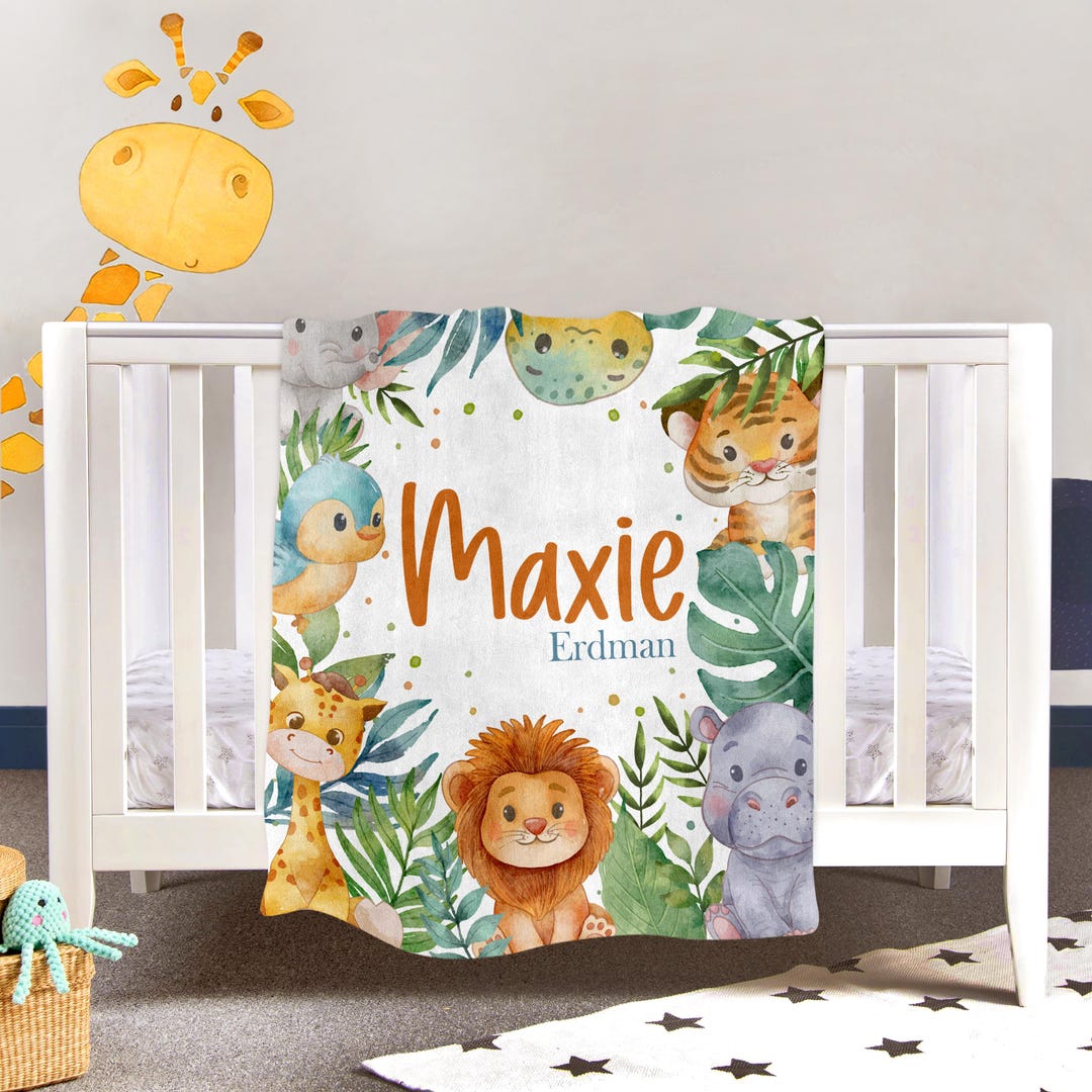Custom Safari Baby Blanket: Jungle Animal Name Blanket - Etsy