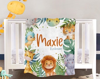 Custom Safari Baby Blanket: Jungle Animal Name Blanket