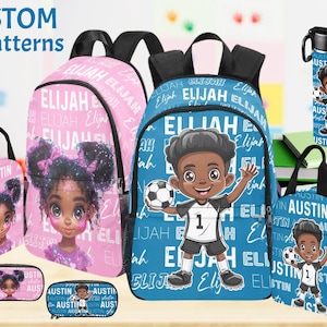 Personalized Black Boy/Girl Name Bacpack, Custom BookBag for Kids, Personalized Back to School Backpack, Lunch Bag Water Bottle Pencil Pouch