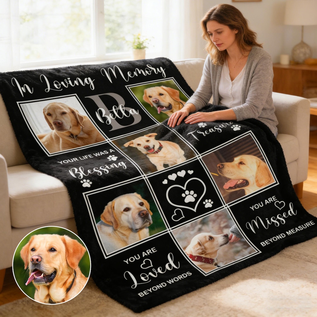 Personalized Pet Memorial Photo Blanket, Custom Dog Remembrance Gift ...