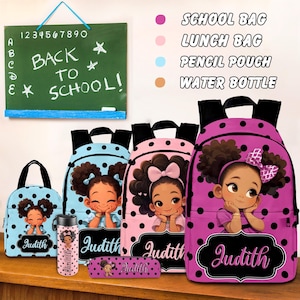 Custom Afro Black Girl Backpack Lunch Bag, Preschool Name Backpack Lunch Bag, Custom Name school Bag for Girls, Best Back to School Gifts