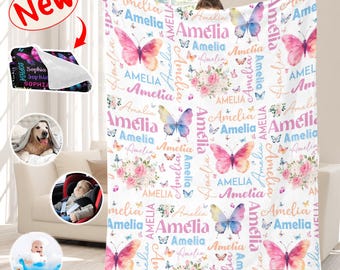 Personalized Butterfly Baby Blanket: Custom Name Girls Blanket