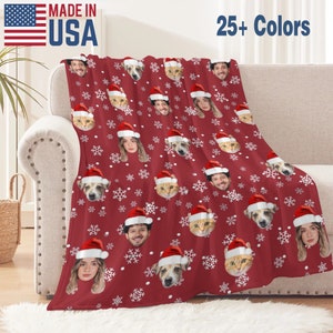 Custom Christmas Blanket with Face, Personalized Fleece Blanket for Family, Dog Photo Blanket, Custom Face Photo Blanket, Gift for Pet Lover