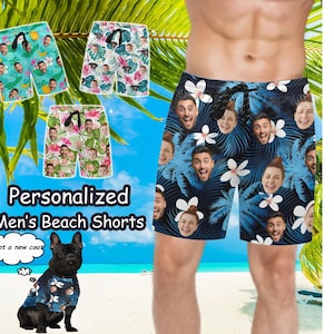 Custom Face Men&#39;s Swim Trunks: Personalized Hawaiian Beach Shorts