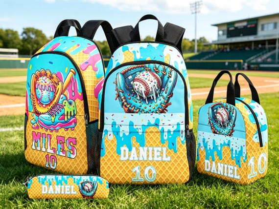 Personalized Baseball Ice Cream Drip Backpack: Custom Kids School