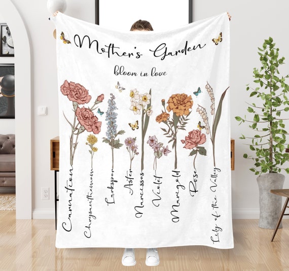 Personalized Mom Blanket With Kids Name，custom Birth Month Flower
