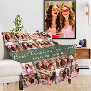 Best Friends Forever Picture Blanket, My Bosom Buddy's Gift, Custom Sisters Names Blanket, Personalized Soft Throw Birthday Gift for Besties