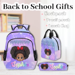 Custom Kids Backpack/Lunch Bag/Pencil Pouch, Back to School Gifts, Gifts for Kids, Custom School bag, Personalized Afro Black Girl Backpack