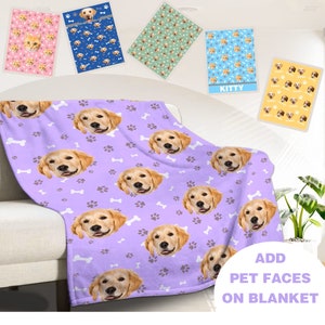 Custom Pet Photo Blanket, Personalized Pet Blanket with Face, Dog Blanket With Picture Name, Dog Cat Photo Printed Blanket, Dog Face Blanket